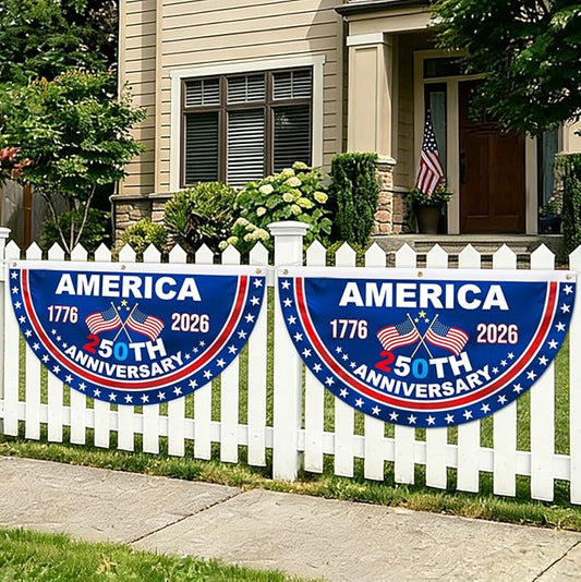 USA 250th Anniversary Flag Bunting, 2 Pcs 2 x 4 FT 1776-2026 250 Years American Patriotic Banner, 4th of July Party Decorations, Indoor Outdoor Hanging Decor, American Independence Decor