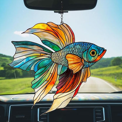 Beta Fish Acrylic Suncatcher Stained Glass Effect Window Car Hanging Christmas Ornament Indoor Outdoor Decor Garden Sun Catcher Panel for Acrylic Suncatcher Lover for Women Mom Grandma
