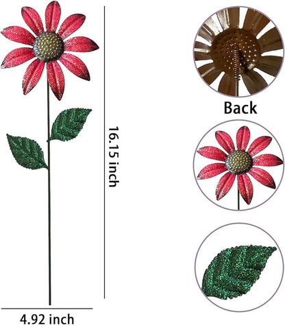 Metal Flowers for Outside, 16.15" 4-Pack Metal Colorful Butterfly & Flower Decorative Garden Stakes for Spring Garden Decor, Shaking Head Yard Art Decorations for Patio Lawn Ornaments