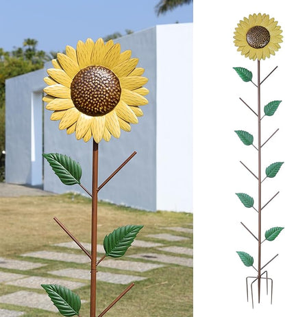 Metal Sunflower Glass Bottle Tree Stake for OutdoorColorful Garden Decorative Bottle Holder & Outdoor
