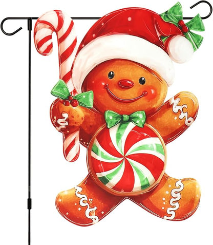 Christmas Garden Flags 12x18 Inch Double Sided, Xmas Gingerbread Man Yard Flag for Outside, Winter Seasonal Outdoor Decoration Farmhouse Front Porch Holiday Decor