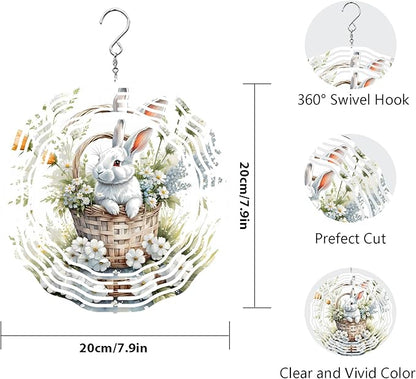 Easter Bunny Wind Spinner Easter Day Gifts 3D Metal Kinetic Hanging Wind Sculpture Spinners for Yard and Garden Indoor Outdoor Window Easter Rabbit Yard Art Garden Decoration 8 Inch (Bunny 2)
