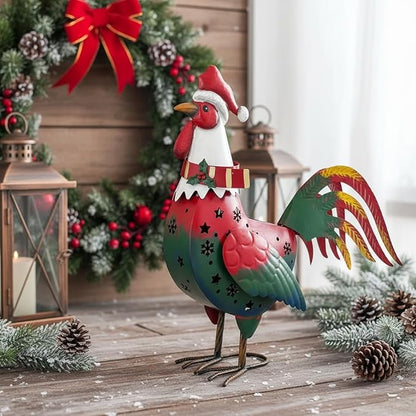 LIFFY Metal Rooster Yard Decor,18" Metal Chicken Outdoor Decor with Solar Light,Garden Rooster Statues for Outside,Patio Decorative Ornaments for Home Backyard Landscape