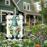 Welcome Spring Summer Gnome Garden Flag Colorful Floral Buffalo Plaid Garden Flags Small Burlap Lawn Seasonal Wildflowers Home Flags Outside Yard 28x40 Inch Double Sided (RMQ-198D, 28"X40")