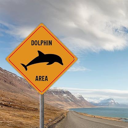 Caution Dolphin Crossing XING Tin Sign Dolphin Area Warning Street Sign Ocean Animal Novelty Caution Road Sign for Man Cave Yard Garage Porch 12x12in