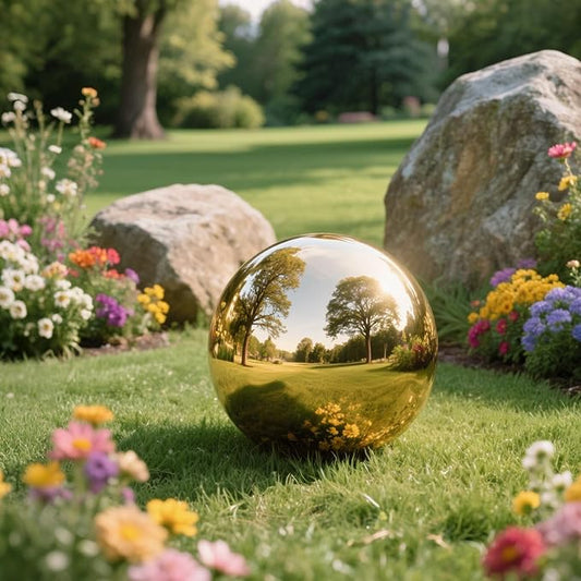 12 Inch Stainless Steel Gazing Ball, Garden Gazing Globe Mirror Ball, Polished Shiny Sphere for Garden Yard Outdoor, Swimming Pool Decoration (Gold)