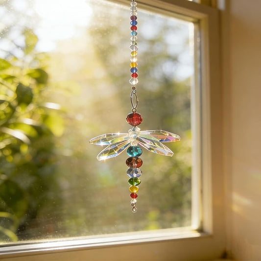 8" Hanging Dragonfly Pendant Chandelier Crystal Ball Prisms Rainbow Beads Chakra Suncatcher Home Windows Decor Ornament for Christmas Tree