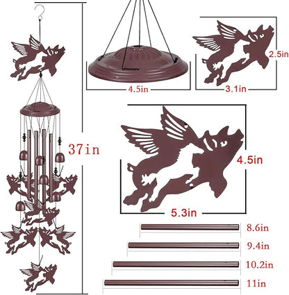 Flying Pigs Wind Chimes Outdoor Decoration, Gifts for Mom, Home, Garden, Balconies, Rooms, Patio, Indoor, Memorial Wind Chimes, 37.5 Inch Fly Pigs Wind Catcher, Outside Waterproof Pig Wind Bells