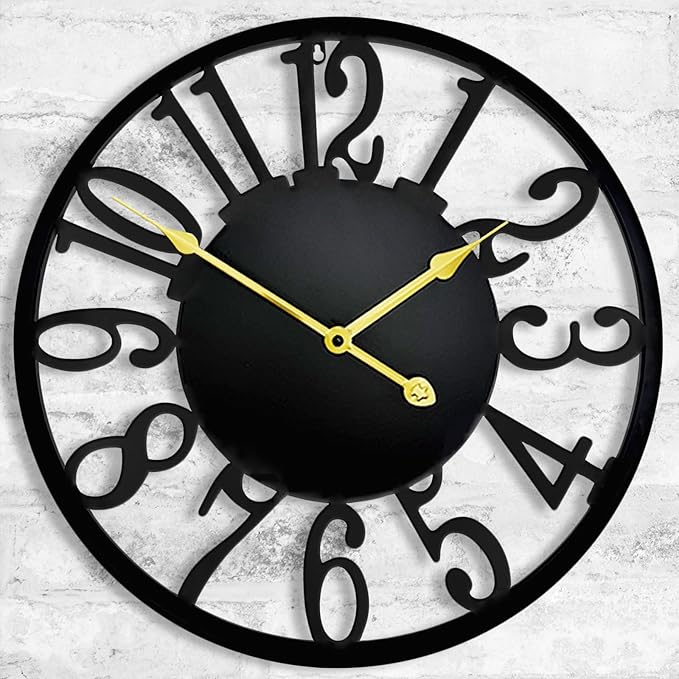 16 Inch Large Outdoor Clock, Silent Battery Operated Modern Wall Clock, Black Metal Decorative Clock for Patio, Porch, Pool Area, Farmhouse, Living Room