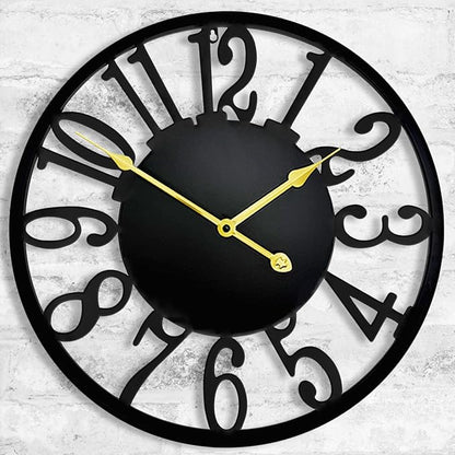 16 Inch Large Outdoor Clock, Silent Battery Operated Modern Wall Clock, Black Metal Decorative Clock for Patio, Porch, Pool Area, Farmhouse, Living Room