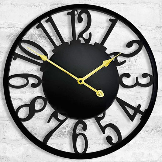 16 Inch Large Outdoor Clock, Silent Battery Operated Modern Wall Clock, Black Metal Decorative Clock for Patio, Porch, Pool Area, Farmhouse, Living Room