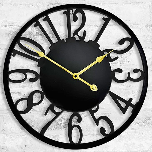 16 Inch Large Outdoor Clock, Silent Battery Operated Modern Wall Clock, Black Metal Decorative Clock for Patio, Porch, Pool Area, Farmhouse, Living Room