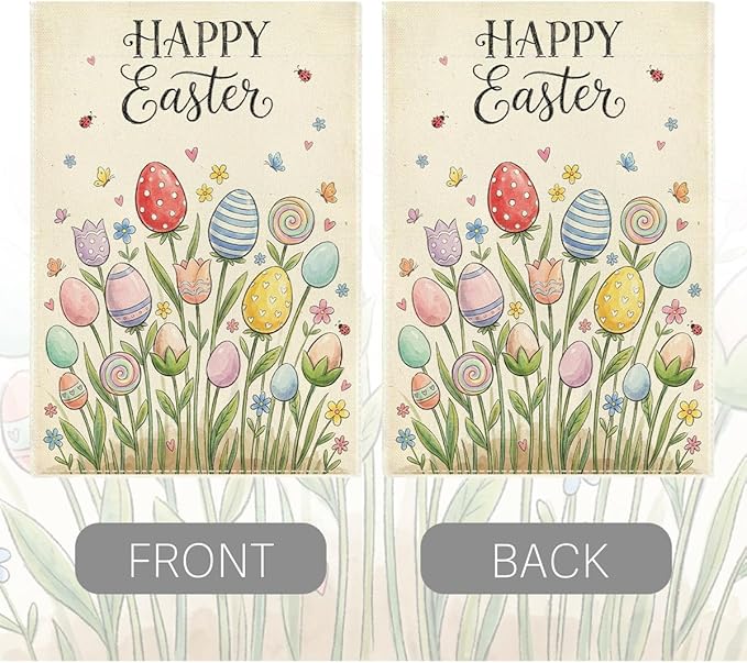 Happy Easter Flower Garden Flag Boho Easter Eggs Garden Flag Decor Spring Double Sided House Flag for Outside Yard Decorations 12×18 Inch