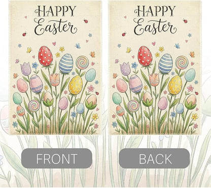 Happy Easter Flower Garden Flag Boho Easter Eggs Garden Flag Decor Spring Double Sided House Flag for Outside Yard Decorations 12×18 Inch