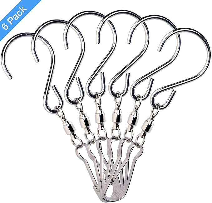 HS's Creation 6 Pack S Hook Clip Swivel for Indoor Outdoor Organization Spinning Hanger Clothline Rack Wind Chimes Spinner Prism Windsocks Hanging Plant