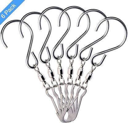 HS's Creation 6 Pack S Hook Clip Swivel for Indoor Outdoor Organization Spinning Hanger Clothline Rack Wind Chimes Spinner Prism Windsocks Hanging Plant