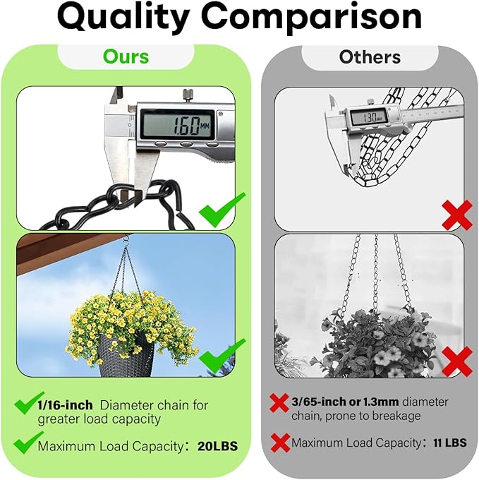 260inch Black Metal Hanging Chains with Hanging Basket Hooks Set for Planters,Birdcage,Birds Feeder,Grow Lights,Lanterns,Billboards,Wind Chime and Ornaments,Chain Hooks DIY,Black
