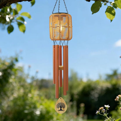 Solar Wind Chimes with Rattan Lantern Outside Lighted Wind Chime for Garden, Patio, Yard – Decor for Festivals/Birthday/Christmas, fot Women Men Home Garden Patio Decor