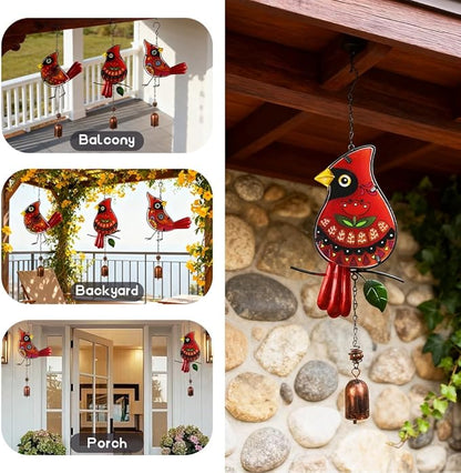 Cardinal Wind Chimes 3 Pack - Metal Wind Chimes for Outside, Waterproof Rustproof Garden Decor with Hanging Hooks, Home Decoration