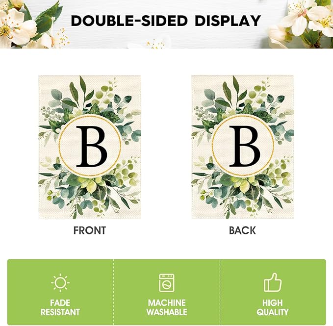 AVOIN colorlife Monogram Letter B Floral Garden Flag 12x18 Inch Double Sided Outside, Family Last Name Initial Yard Outdoor Decoration