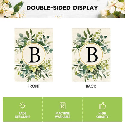 AVOIN colorlife Monogram Letter B Floral Garden Flag 12x18 Inch Double Sided Outside, Family Last Name Initial Yard Outdoor Decoration