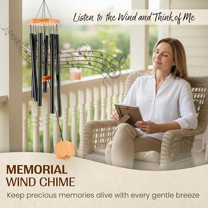 UpBlend Deep Tone Wind Chime – Outdoor Sympathy & Memorial Gift for The Loss of a Loved One, Memorial Wind Chimes, Thoughtful Sympathy Gift for Bereavement and Remembrance. 29" Black