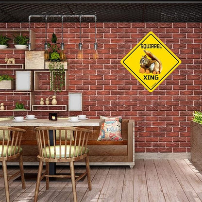 SQUIRREL Xing Crossing Sign Funny Novelty Metal Tin Sign for Bar Club Country Home Coffee Shop Indoor& Outdoor Decor Yellow Street Sign 12X12inch