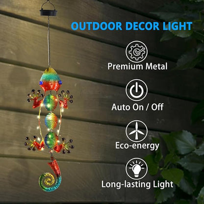 Gecko Solar Outdoor Lights Hanging Lanterns Metal Decorative Lights for Backyard Porch Patio Yard Balcony Teepee Lawn Pathway……
