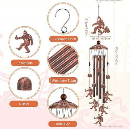 Bigfoot Wind Chimes for Outside, Metal Windchimes Outdoors, Big Foot Sasquatch Gifts for Men/Women/Dad/Grandpa,Bigfoot Lovers Present,Father's Day Birthday Gift, Garden Decor for Outside