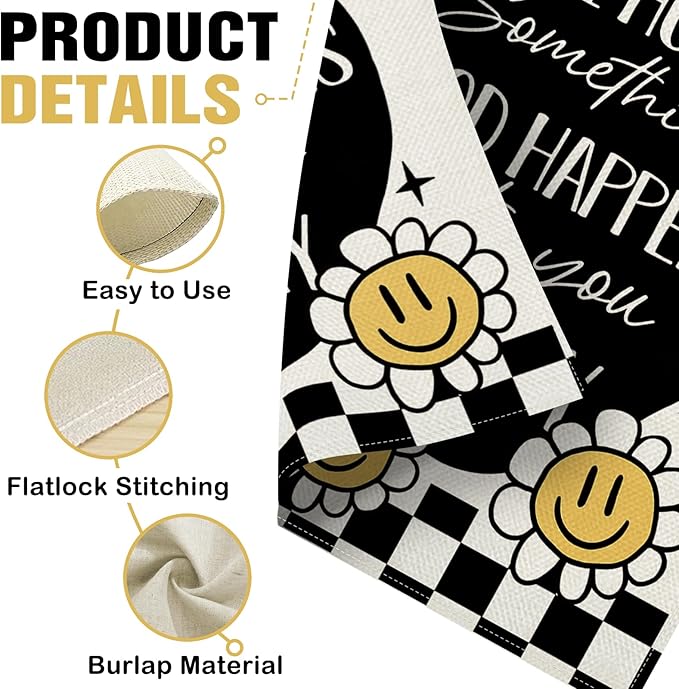Dyrenson Inspirational Smiley Flower Decorative Garden Flag, I Hope Something Good Happens To You Today Yard Outside Home Decoration, Motivational Check Burlap Outdoor Small Decor Double Sided 12 x 18