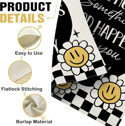 Dyrenson Inspirational Smiley Flower Decorative Garden Flag, I Hope Something Good Happens To You Today Yard Outside Home Decoration, Motivational Check Burlap Outdoor Small Decor Double Sided 12 x 18
