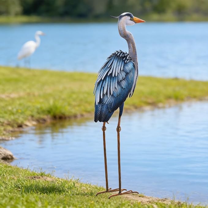 chisheen Outdoor Heron Statues Garden Decor Crane Statues Metal Yard Art Statue All Weather Resistant for Lawn Patio Porch Backyard Home Decoration Large Size