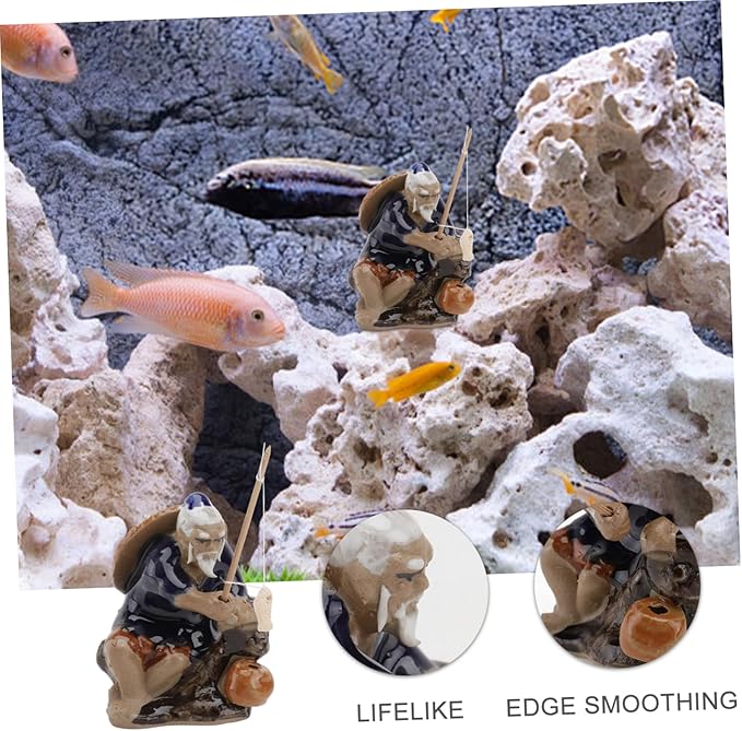Ceramic Fisherman Ornament for Fish Tank and Garden Bonsai Water-Absorbing Decorative Statue 2.75X1.96X1.37 Inch Indoor Outdoor Table Patio D Cor