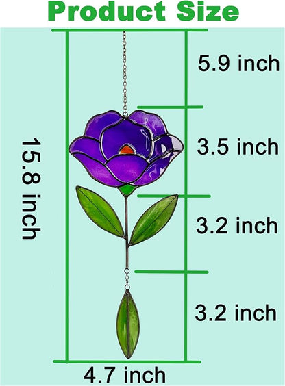 Flower Suncatchers, Stained Glass Window Hangings, Garden Suncatchers for Window and Wall Decor (Purple)