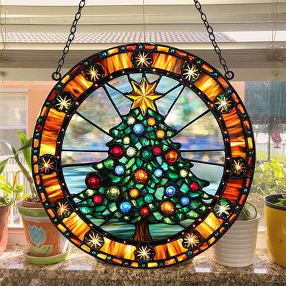 Family Reunion Acrylic Suncatcher Stained Glass Effect Window Car Hanging Christmas Ornament Indoor Outdoor Decor Garden Sun Catcher Panel for Christmas Lover for Women Mom Grandma
