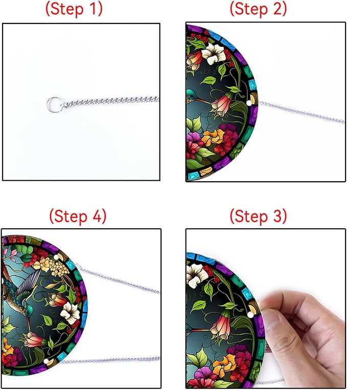 Stained Glass Window Hanging,Paint Bird Flower Suncatcher Diamond Glass Panel Bird Sun Catchers Decor for Birthday for Women, Men, Wife, Aunt, and Friends 5.9x5.9 in