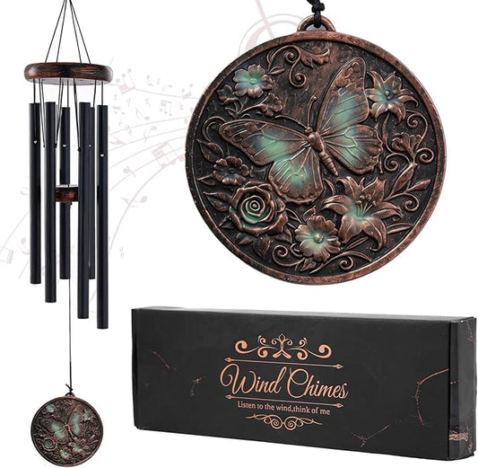 Butterfly Wind Chimes for Outside - Vintage Deep Tone Windchimes Indoor Outdoor Patio Garden Yard Porch Balcony Hanging Decoration Memorial Birthday Gifts for Women Mom Grandma Wife