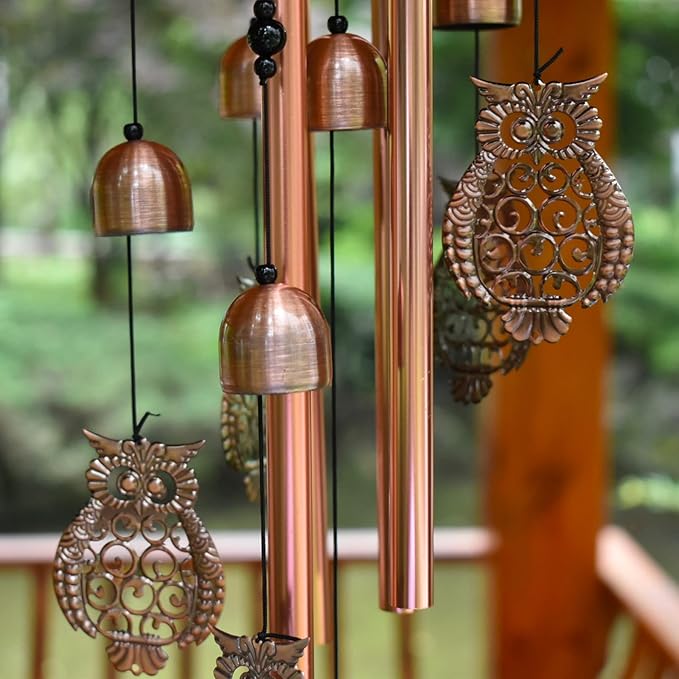 Maydahui Owl Retro Metal Wind Chime (32 Inch H) Memorial Wind Bell Animal Windchime with S Shaped Hook for Indoor and Outdoor Decor Unique Gifts Garden Party