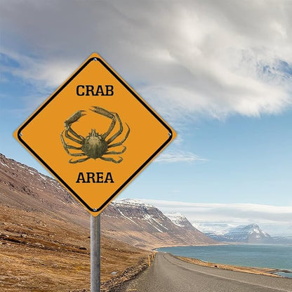 Warning Crab Area Metal Tin Sign Ocean Animal Caution Crossing Xing Street Sign Yellow Diamond Shape Funny Metal Sign For Indoor Outdoor Highway12x12in