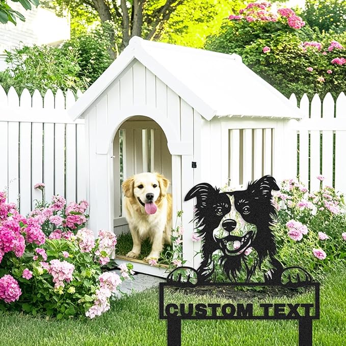 Custom Border Collie Dog Garden Stake Metal Name Sign, Personalized Dog House Garden Sign Customized Border Collie Welcome Signs Address Plaque Gardening Decor Gift for Gardeners Dogs Lover