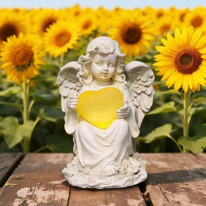 Angel Statues for Garden, Solar Angels for Outside with Glowing Heart & Cemetery Decorations for Grave, Yard Art Patio Balcony & Lawn Ornaments Gifts for Mom Grandma Women