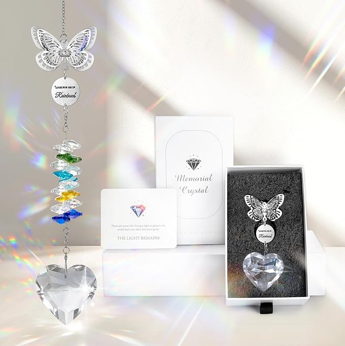 Memorial Crystals Suncatcher - Memorial Sympathy Gifts for Loss of Loved One - Unique Rainbow Maker in Memory of Mom Dad Dog, Ideal Grief Bereavement Miscarriage Gift (Butterfly-Colorful)