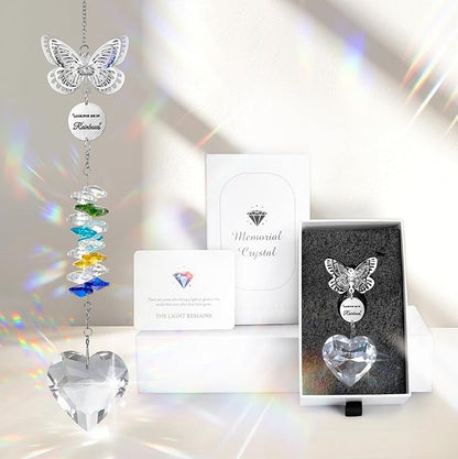 Memorial Crystals Suncatcher - Memorial Sympathy Gifts for Loss of Loved One - Unique Rainbow Maker in Memory of Mom Dad Dog, Ideal Grief Bereavement Miscarriage Gift (Butterfly-Colorful)