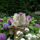 Lying Fairy Garden Statue with Bird – Resin Angel Figurine for Outdoor Garden Decor, Fairy Garden Sculpture for Yard, Patio or Flower Bed – 11" Garden Fairy Figurine