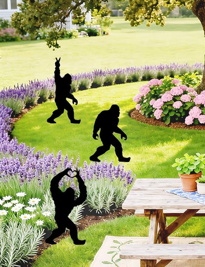 3 Pack Metal Big Foot Sasquatch Gifts, Weather-Proof Bigfoot Garden Decor Silhouette Sculptures & Statues Stakes Sign Art for Outdoor Lawn, Patio, Flower Beds, Ideal Gardening & Country Gifts