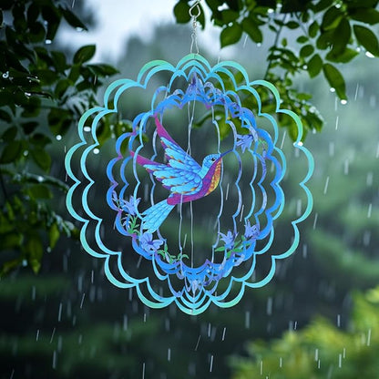 Bnesi Hummingbird Wind Spinner Novel Hummingbird Gifts for Women Metal Hanging Wind Spinner Hummingbird Decor Metal Bird Wind Chimes Hummingbird House Yard Art Garden Decor (Hummingbird)