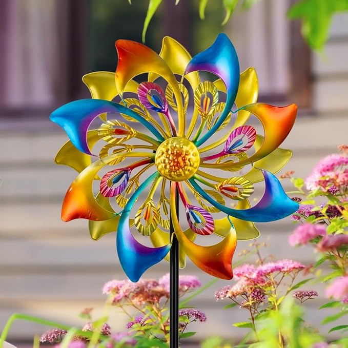 DREAMSOUL 13" Dia Wind Spinners Outdoor with Stake, Kinetic Wind Spinner Metal Windmill for Yard Garden Decor