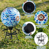 Stargarden Solar Gazing Ball, 10" Mosaic Gazing Ball,Glass Gazing Globe with Metal Stand, Decorative Solar Globes for Patio, Lawn, Garden Decor