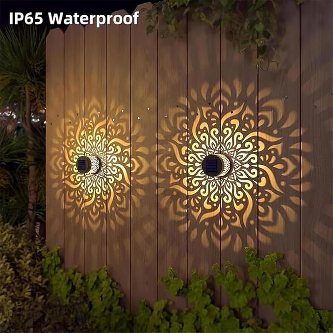 Decorative Solar Mandala Lights, Solar Powered Outdoor Deck Step Wall Lights, Mandala Theme Waterproof Fence Light for Garden, Patio, Yard, and Backyard Decor (2PCS)