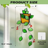 Plant Stained Glass,Stained Glass Window Hanging,Real Handmade Suncatcher,Artificial Green Plants Decor for Women Mom Grandma Plant Lovers,Sun Catcher for Home Windows
